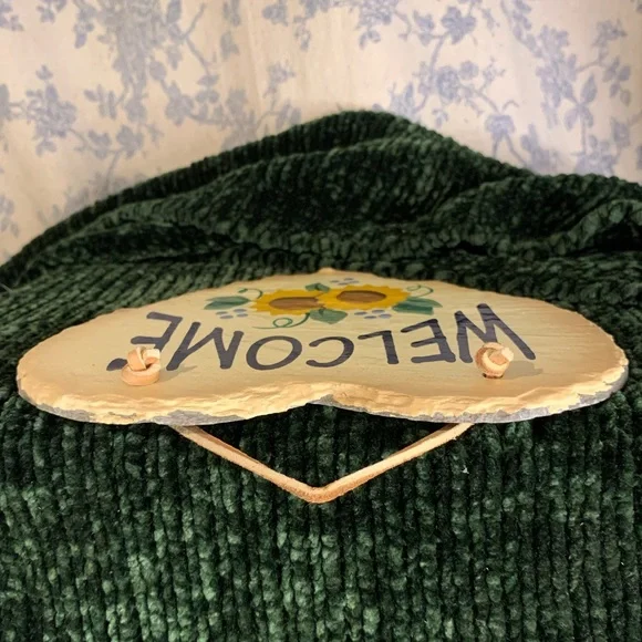 VTG Heart Stenciled Slate Welcome Sign Handcut Hand Painted from NOLA Roof Tile - Picture 6 of 7